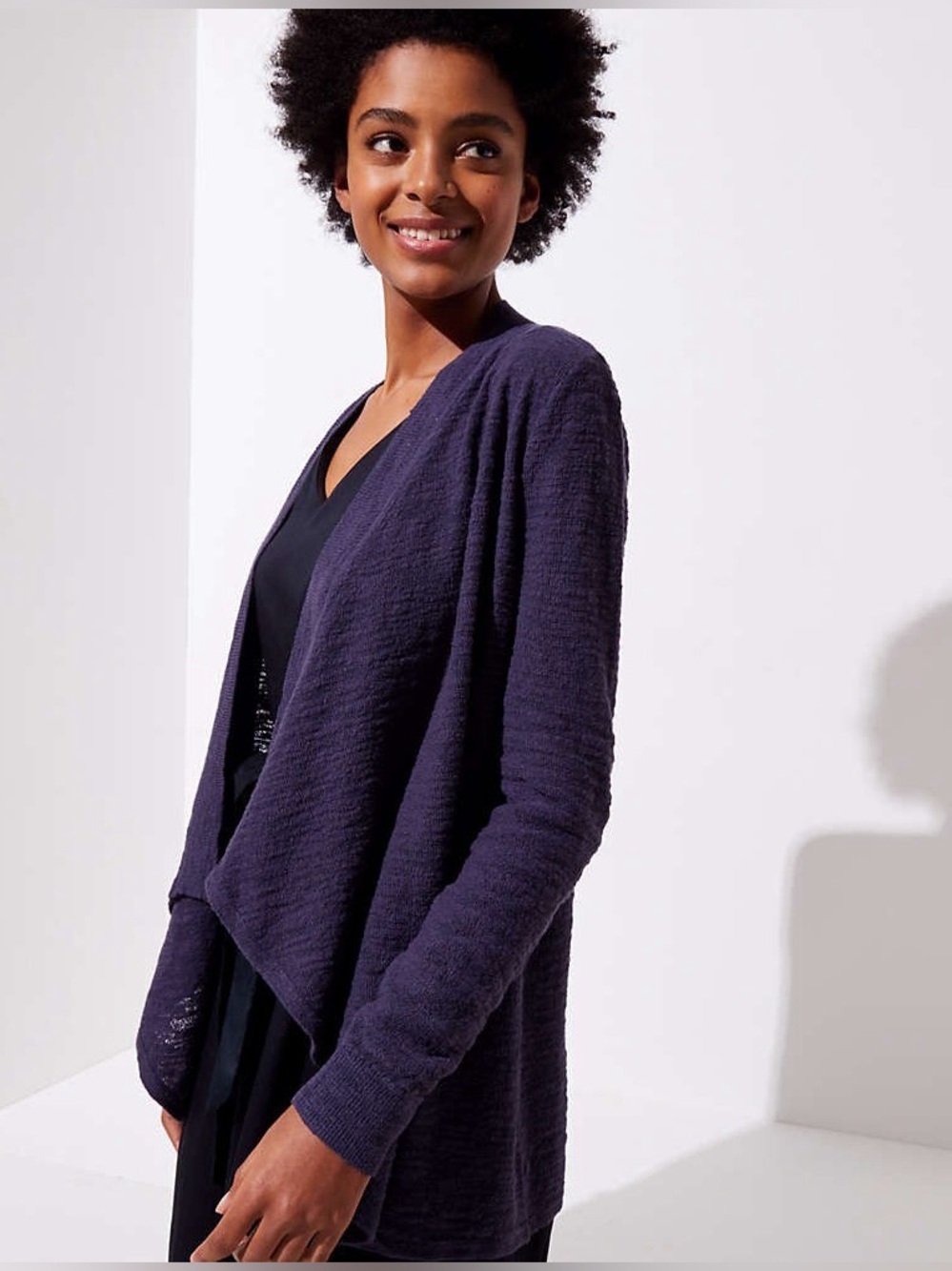 LOFT - Women's Open Draped Cardigan Sweater, Deep Purple, Cotton Blend, Sz Small